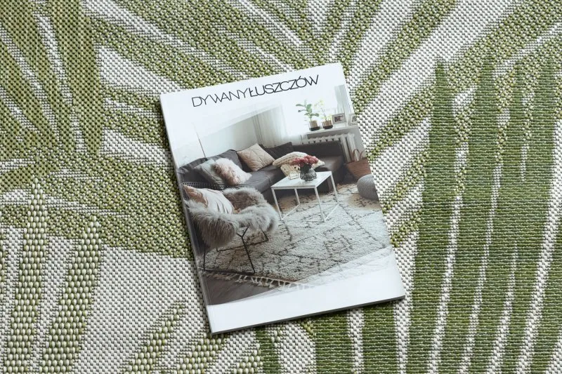 Dywan SZNURKOWY SIZAL SION Liście Palmy , tropikalny 2837 płaskie tkanie ecru / zielony