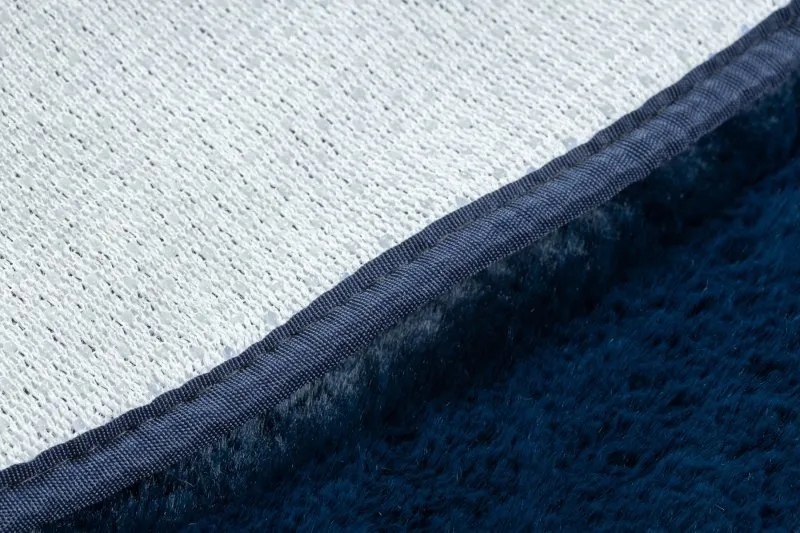 Alfombra de lavado moderna POSH circulo shaggy, felpa, gruesa antideslizante, azul oscuro