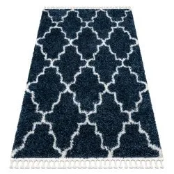 Alfombra UNION 3488 Enrejado Trébol marroquí azul / crema Franjas Bereber Marroquí Shaggy