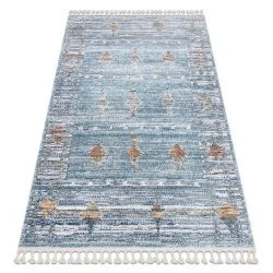 Alfombra moderna BELLE BF13C azul / beige Franjas