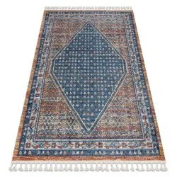 Alfombra moderna BELLE BG58A azul oscuro / beige Franjas
