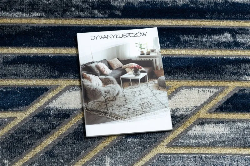 Dywan DE LUXE nowoczesny 460 Linie - Strukturalny granatowy / złoty