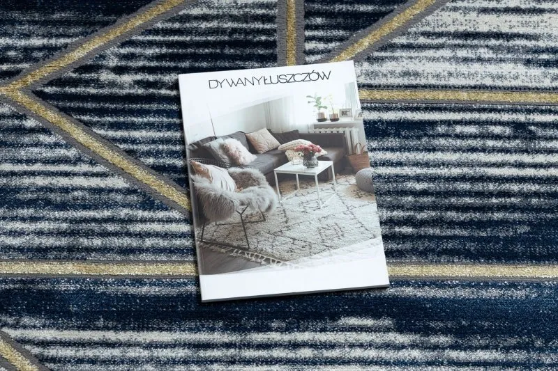 Dywan DE LUXE nowoczesny 462 Geometryczny - Strukturalny granatowy / złoty