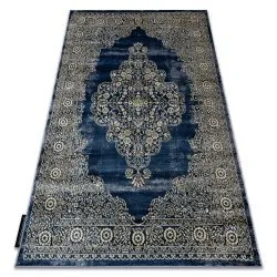 Alfombra DE LUXE moderna 474 Ornamento - Structural azul oscuro / oro