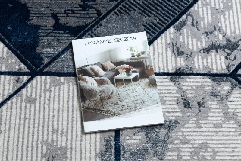 Dywan DE LUXE nowoczesny 632 Geometryczny - Strukturalny krem / granatowy