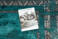 Dywan DE LUXE nowoczesny 1516 Ramka vintage przecierany - Strukturalny zielony / antracyt