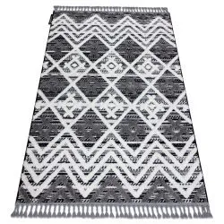 Alfombra MAROC P642 Diamantes, Zigzag gris / blanco Franjas Bereber Marroquí Shaggy