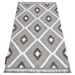 Alfombra MAROC P651 Diamantes gris / blanco Franjas Bereber Marroquí Shaggy