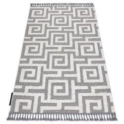 Alfombra MAROC P655 laberinto, griego gris / blanco Franjas Bereber Marroquí Shaggy