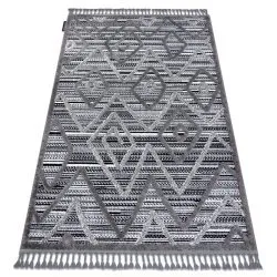 Alfombra MAROC P657 Diamantes, Zigzag, Étnico negro / gris Franjas Bereber Marroquí Shaggy