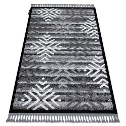 Alfombra MAROC P658 Copos de nieve negro / gris Franjas Bereber Marroquí Shaggy