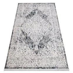 Alfombra moderna REBEC franjas 51122A - dos niveles de vellón crema / azul oscuro