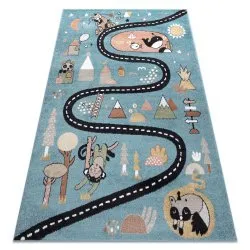 Alfombra FUN Route para niños, calle, animales azul