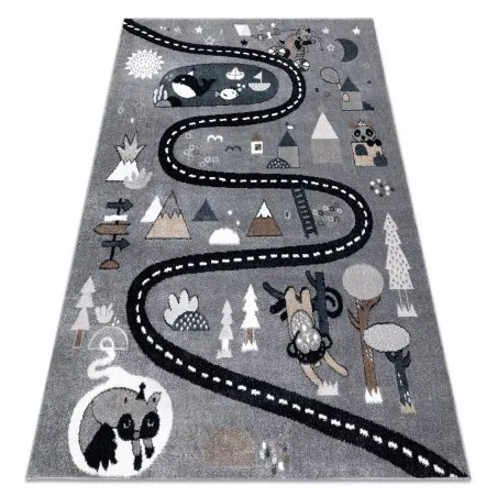 Alfombra FUN Route para niños, calle, animales gris