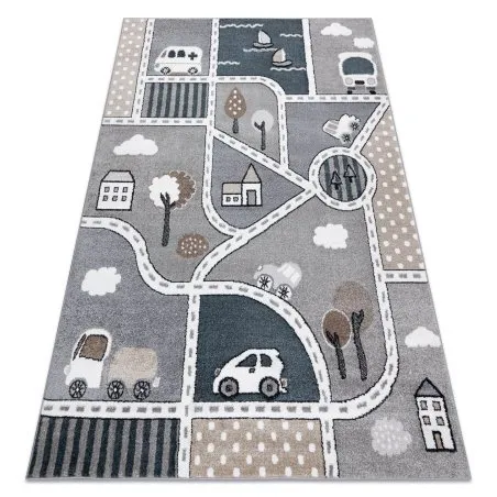 Alfombra FUN Strade para niños, calle, pueblo gris