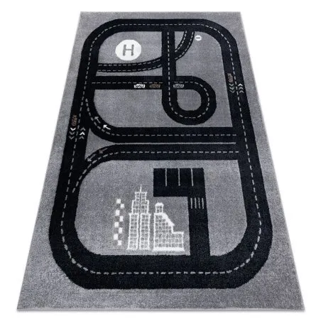 Alfombra FUN Track para niños, calle, pueblo gris