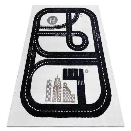 Alfombra FUN Track para niños, calle, pueblo crema