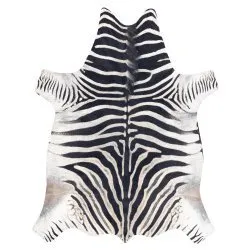 Alfombra Cuero de vaca artificial, Cebra G5128-1 blanco Cuero negro
