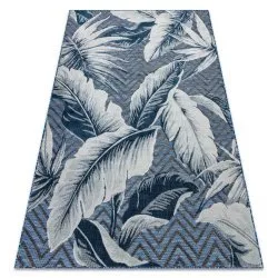 Alfombra Estructural BOTANIC 65242 Plumas, zigzag, tejido plano en el balcón, terraza - azul oscuro