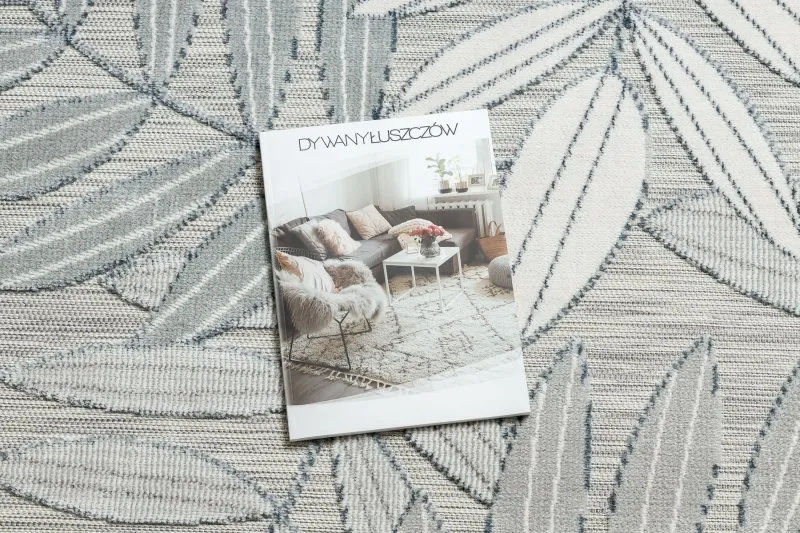 Dywan Strukturalny BOTANIC 65241 Liście płasko tkany, na balkon, taras - szary