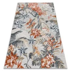 Alfombra Estructural BOTANIC 65262 flores, tejido plano en el balcón, terraza - gris