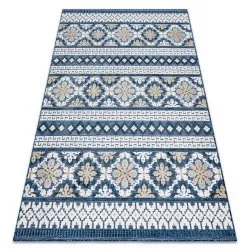 Alfombra Estructural BOTANIC 65252 Boho, tejido plano en el balcón, terraza - azul oscuro