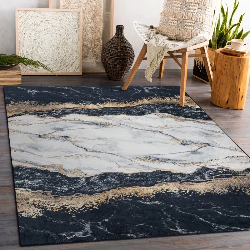 Alfombra lavable ANDRE 1124 Mármol antideslizante - negro