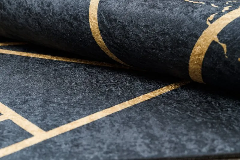 Alfombra lavable ANDRE 1222 Mármol, geométrico antideslizante - negro