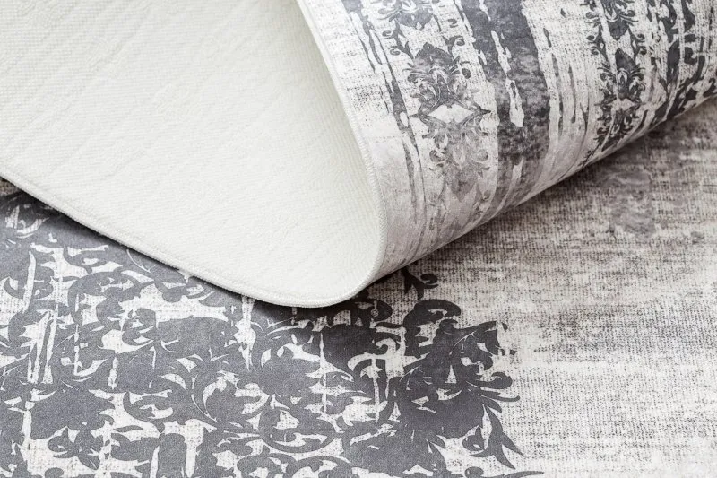 Alfombra lavable ANDRE 1187 Ornamento, vintage antideslizante - negro / blanco