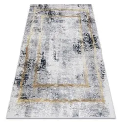 Alfombra lavable ANDRE 1065 Marco vintage antideslizante - gris / oro