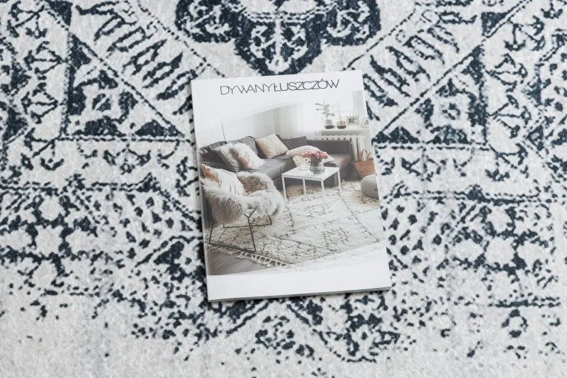 Alfombra lavable ANDRE 1072 Rosetón, vintage antideslizante - blanco / negro