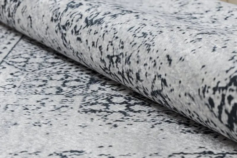 Alfombra lavable ANDRE 1072 Rosetón, vintage antideslizante - blanco / negro