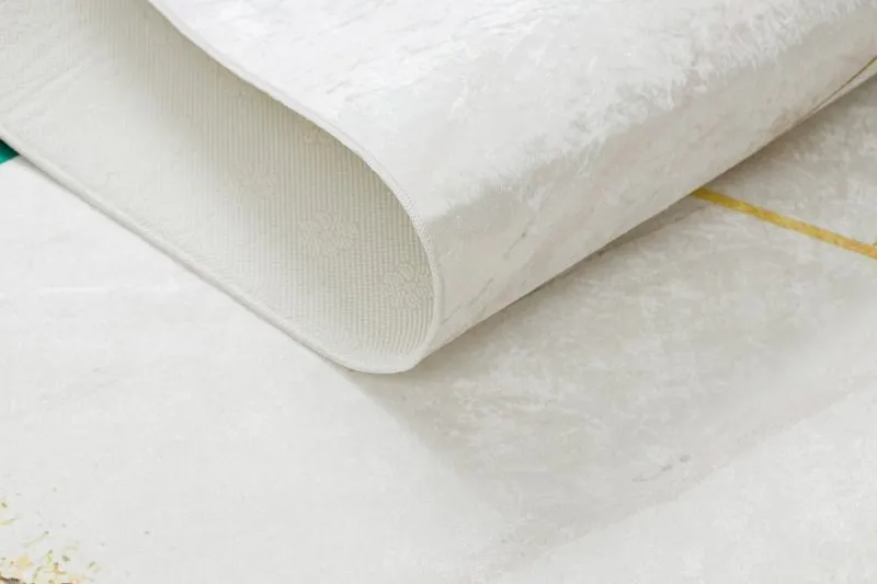 Alfombra lavable ANDRE 1150 Hojas de monstera, cubo antideslizante - blanco / oro