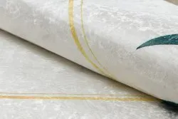 Alfombra lavable ANDRE 1150 Hojas de monstera, cubo antideslizante - blanco / oro