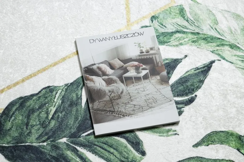 Dywan do prania ANDRE 1168 Liście Monstera, geometryczny antypoślizgowy - biały / zielony
