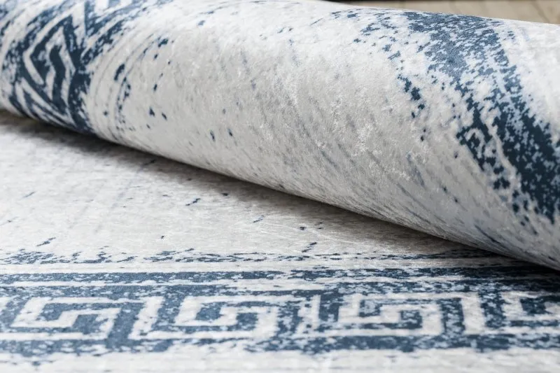 Alfombra lavable ANDRE 1213 Griego vintage antideslizante - blanco / azul