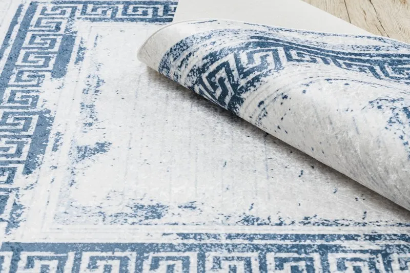 Alfombra lavable ANDRE 1213 Griego vintage antideslizante - blanco / azul