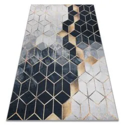 Alfombra lavable ANDRE 1171 Cubo, geométrico antideslizante - negro / oro