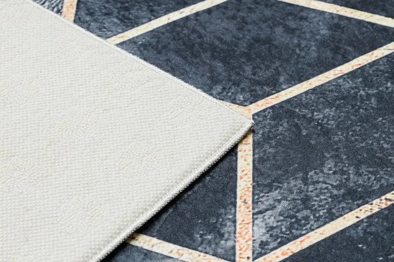 Alfombra lavable ANDRE 1171 Cubo, geométrico antideslizante - negro / oro