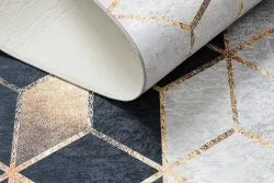 Alfombra lavable ANDRE 1171 Cubo, geométrico antideslizante - negro / oro
