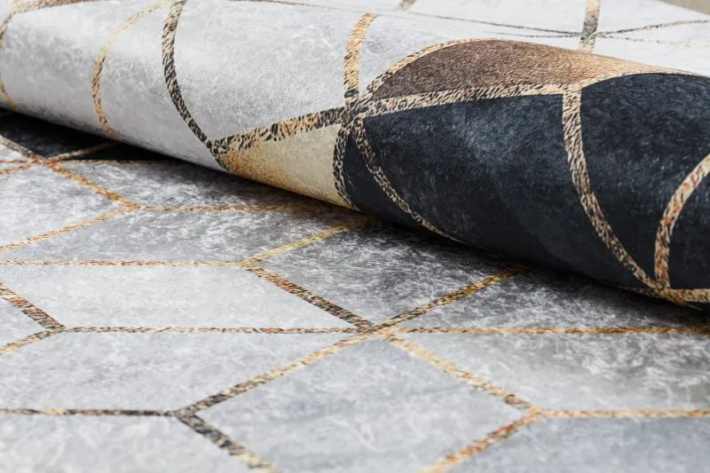 Alfombra lavable ANDRE 1171 Cubo, geométrico antideslizante - negro / oro