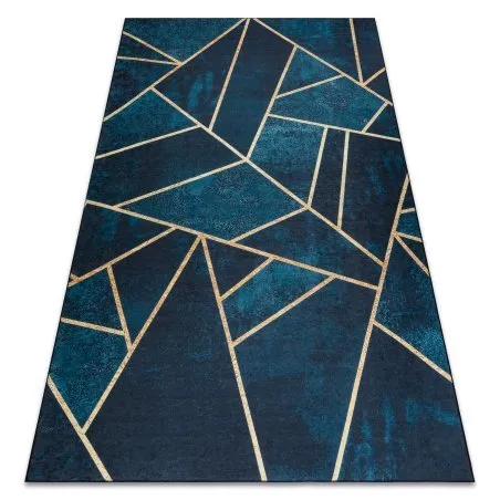 Alfombra lavable ANDRE 1173 mosaico, geométrico antideslizante - turquesa / oro