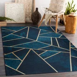 Alfombra lavable ANDRE 1173 mosaico, geométrico antideslizante - turquesa / oro
