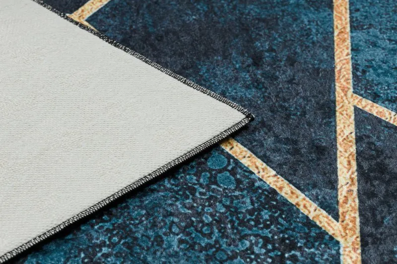 Alfombra lavable ANDRE 1173 mosaico, geométrico antideslizante - turquesa / oro