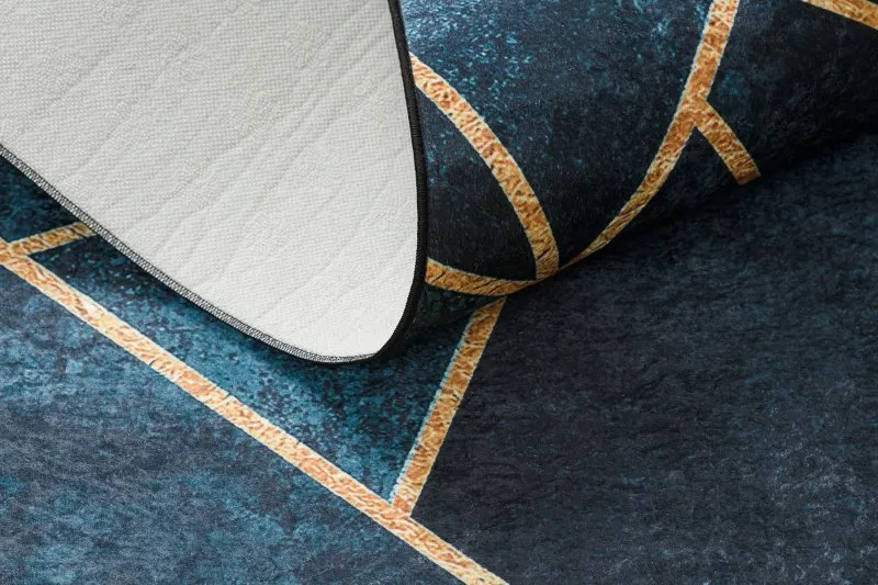 Alfombra lavable ANDRE 1173 mosaico, geométrico antideslizante - turquesa / oro