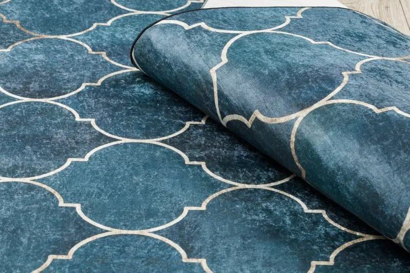 Alfombra lavable ANDRE 1181 Espaldera marroquí antideslizante - azul