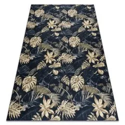 Alfombra lavable ANDRE 1311 Hojas de monstera antideslizante - negro / oro