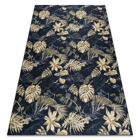 Alfombra lavable ANDRE 1311 Hojas de monstera antideslizante - negro / oro
