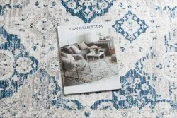 Alfombra lavable ANDRE 1819C Rosetón, vintage antideslizante - beige / azul