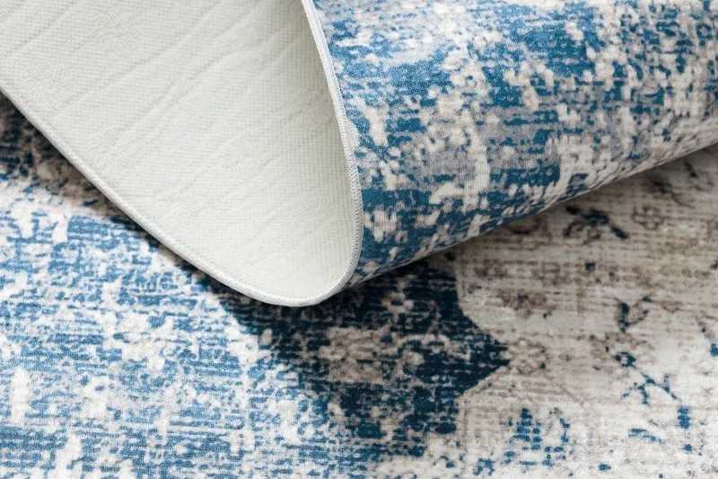Alfombra lavable ANDRE 1819C Rosetón, vintage antideslizante - beige / azul